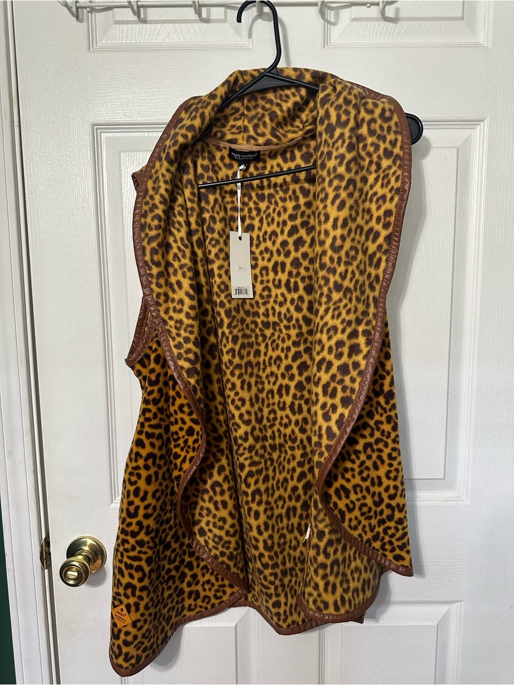 Simply Southern Leopard-Print Hooded Vest in Brown and Yellow